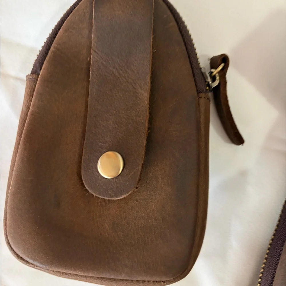Vintage Distressed Leather Sling Backpack Crossbody Chest Bag Travel EDC Brown